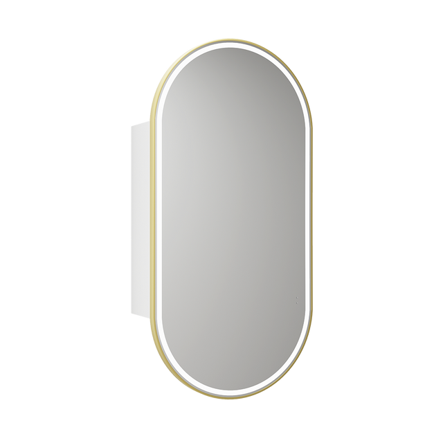 Aulic Beau Monde Oblong LED Matte White Shaving Cabinet With Brushed Gold Frame 450 x 900mm LSCBM-450-MW-BG Mirrors &