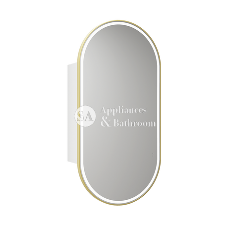Aulic Beau Monde Oblong LED Matte White Shaving Cabinet With Brushed Gold Frame 450 x 900mm LSCBM-450-MW-BG Mirrors &