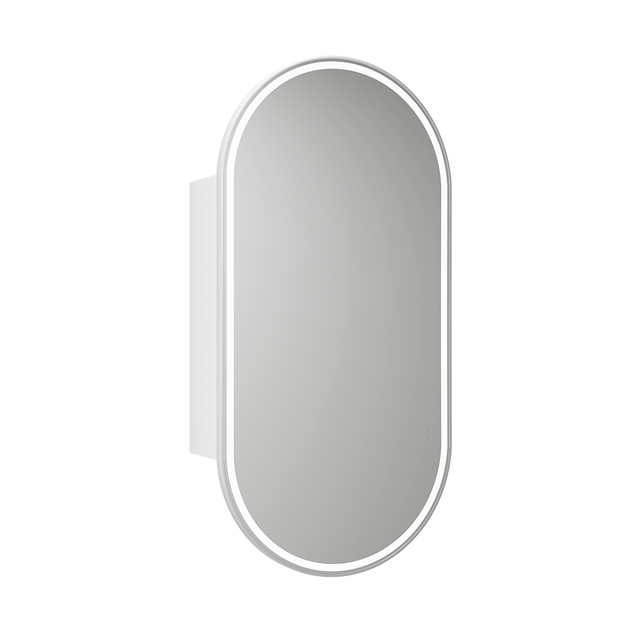 Aulic Beau Monde Oblong LED Matte White Shaving Cabinet With Brushed Nickel Frame 450 x 900mm LSCBM-450-MW-BN Brushed