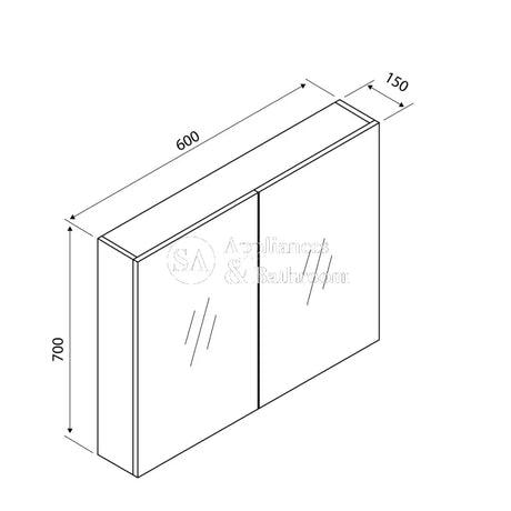 Aulic Bella Shaving Cabinet without Side Boards 600mm CASCXX-600 600 Mirrors & Cabinets
