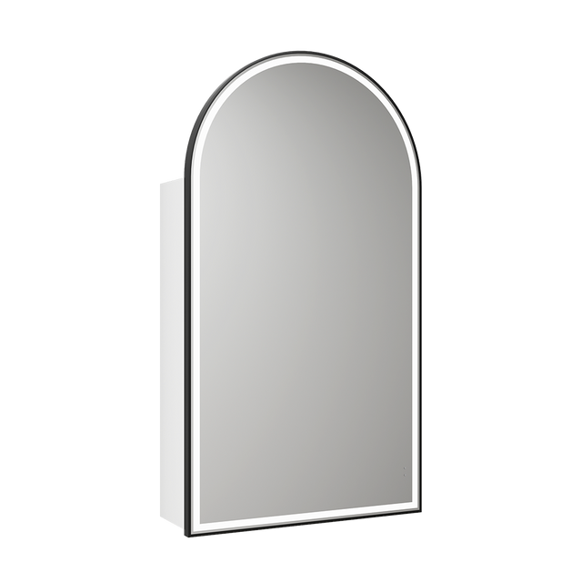 Aulic Canterbury Arch LED Matte White Shaving Cabinet With Matte Black Frame 500 x 900mm LSCCAN-500-MW-MB Matte Black