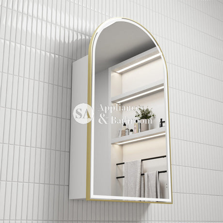 Aulic Canterbury Arch LED Matte White Shaving Cabinet With Brushed Gold Frame 500 x 900mm LSCCAN-500-MW-BG Brushed Gold