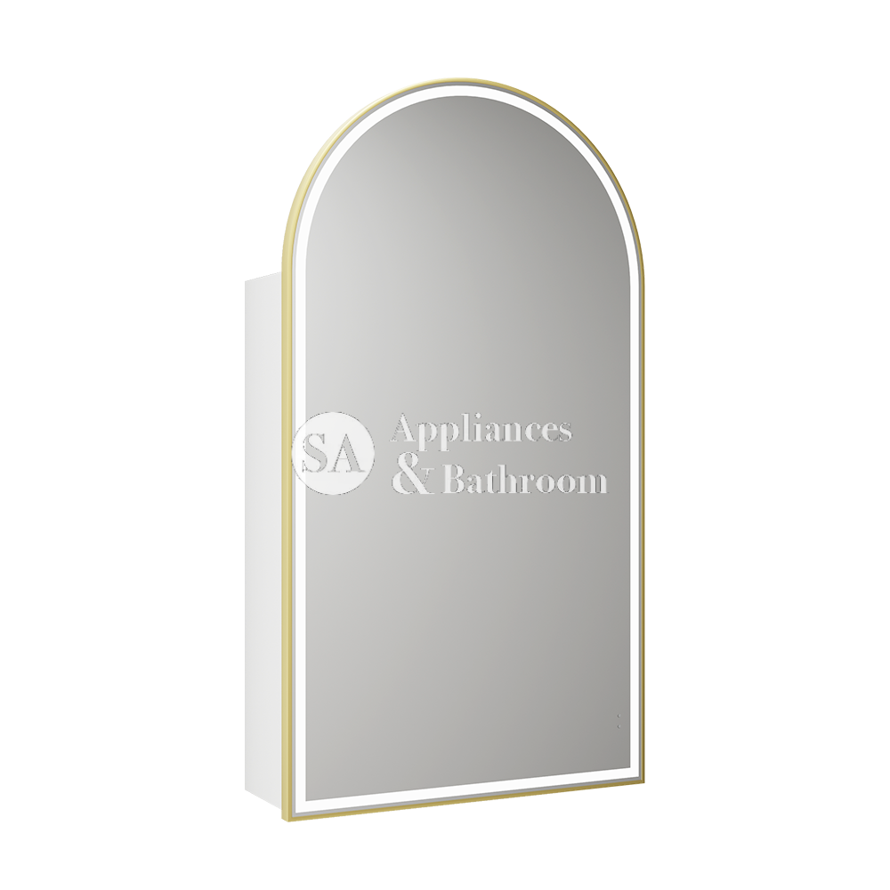 Aulic Canterbury Arch LED Matte White Shaving Cabinet With Brushed Gold Frame 500 x 900mm LSCCAN-500-MW-BG Brushed Gold