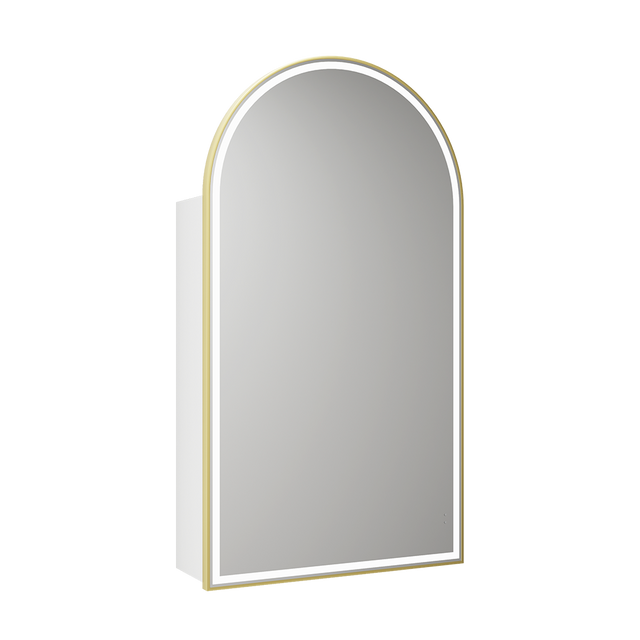 Aulic Canterbury Arch LED Matte White Shaving Cabinet With Brushed Gold Frame 500 x 900mm LSCCAN-500-MW-BG Brushed Gold