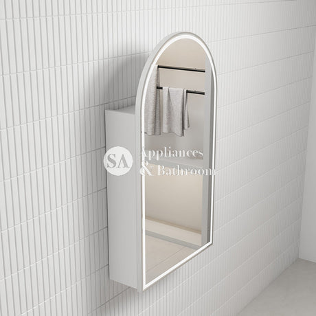 Aulic Canterbury Arch LED Matte White Shaving Cabinet With Brushed Nickel Frame 500 x 900mm LSCCAN-500-MW-BN Brushed