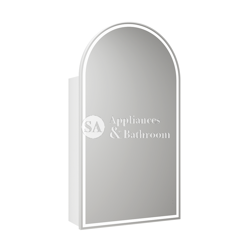 Aulic Canterbury Arch LED Matte White Shaving Cabinet With Brushed Nickel Frame 500 x 900mm LSCCAN-500-MW-BN Brushed