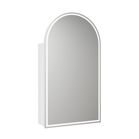 Aulic Canterbury Arch LED Matte White Shaving Cabinet With Brushed Nickel Frame 500 x 900mm LSCCAN-500-MW-BN Brushed