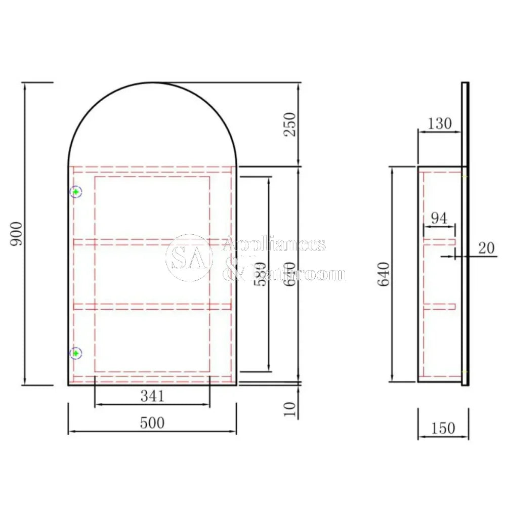 Aulic Canterbury Arch Matte White Shaving Cabinet 500 x 900mm SCCAN-500-MW Matte White Mirrors & Cabinets