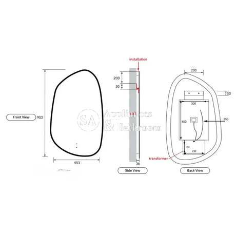 Aulic Tarcoola Asymmetric LED Mirror Brushed Nickel 550 x 900mm LMTAR-550-BN Mirrors