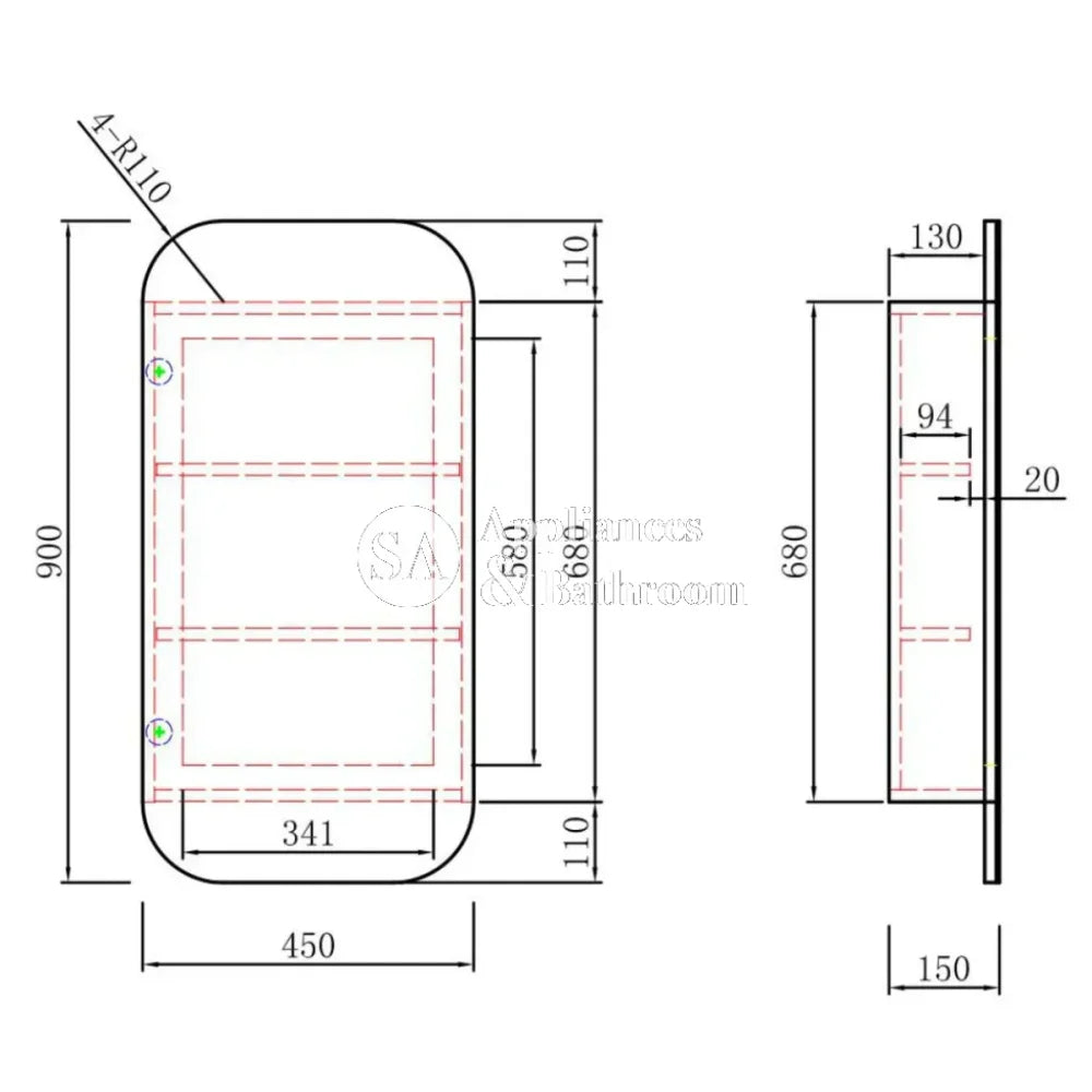 Aulic Vienna Carita Shaving Cabinet 450 x 900mm SCVIE-450-CR Mirrors & Cabinets