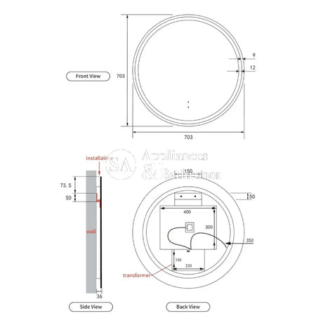 Aulic Windsor Round LED Mirror 700mm Matte White LMWIN-700-MW Matte White Mirrors