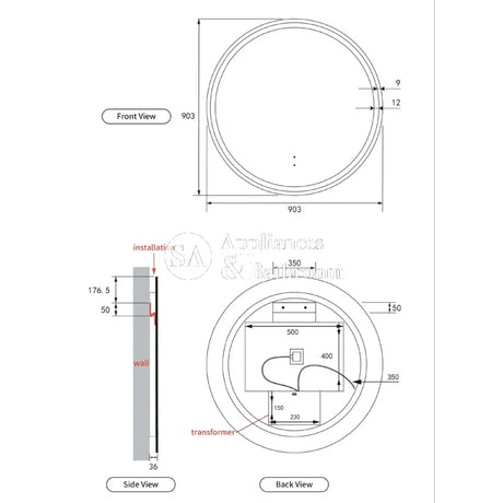 Aulic Windsor Round LED Mirror 900mm Matte Black LMWIN-900-MB Matte Black Mirrors