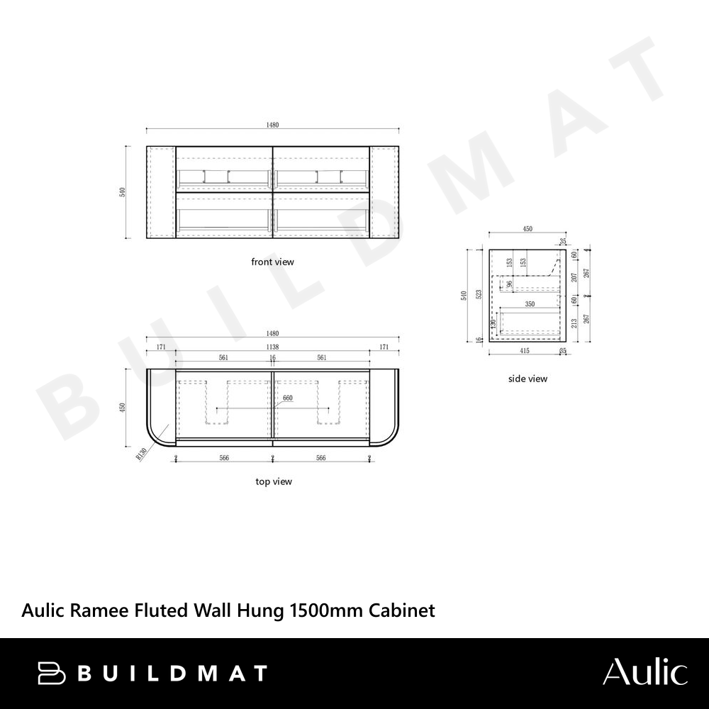 Aulic 1500mm RM1500WMWF Ramee Fluted Wall Hung Vanity, Matte White