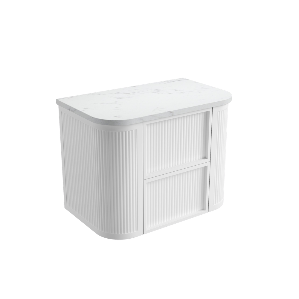 Aulic 750mm Ramee RM750WMWF Fluted Wall Hung Vanity with Stone Top, Matte White