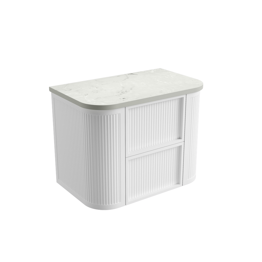 Aulic 750mm Ramee RM750WMWF Fluted Wall Hung Vanity with Stone Top, Matte White