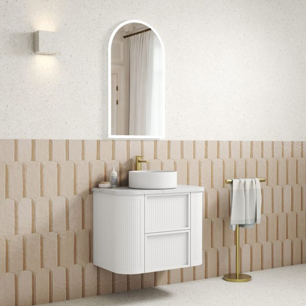 Aulic 750mm Ramee RM750WMWF Fluted Wall Hung Vanity with Stone Top, Matte White