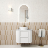 Aulic 750mm Ramee RM750WMWF Fluted Wall Hung Vanity with Stone Top, Matte White