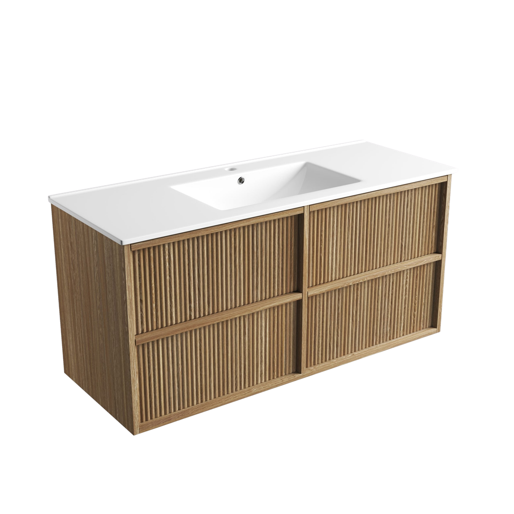 Aulic Venetta Fluted Framed Wall Hung 1200mm Vanity Harvest Oak