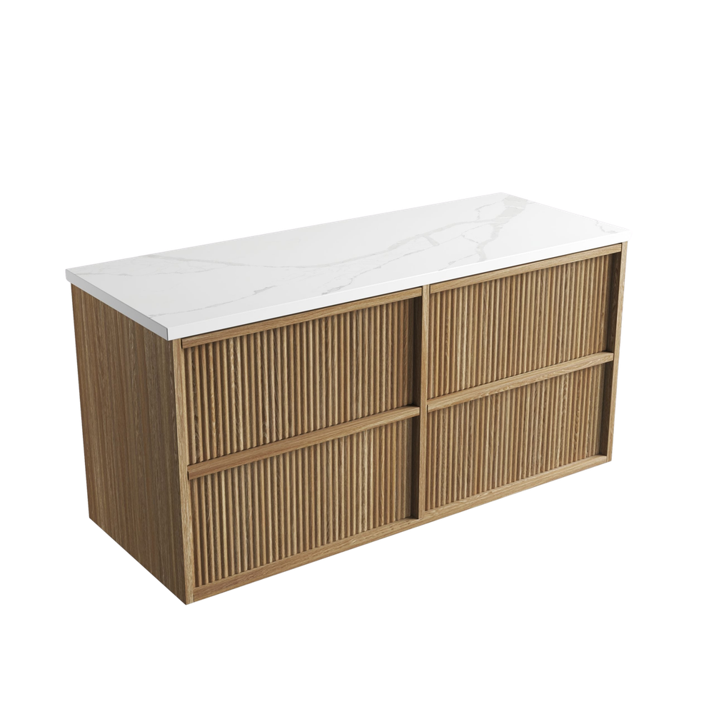 Aulic Venetta Fluted Framed Wall Hung 1200mm Vanity Harvest Oak