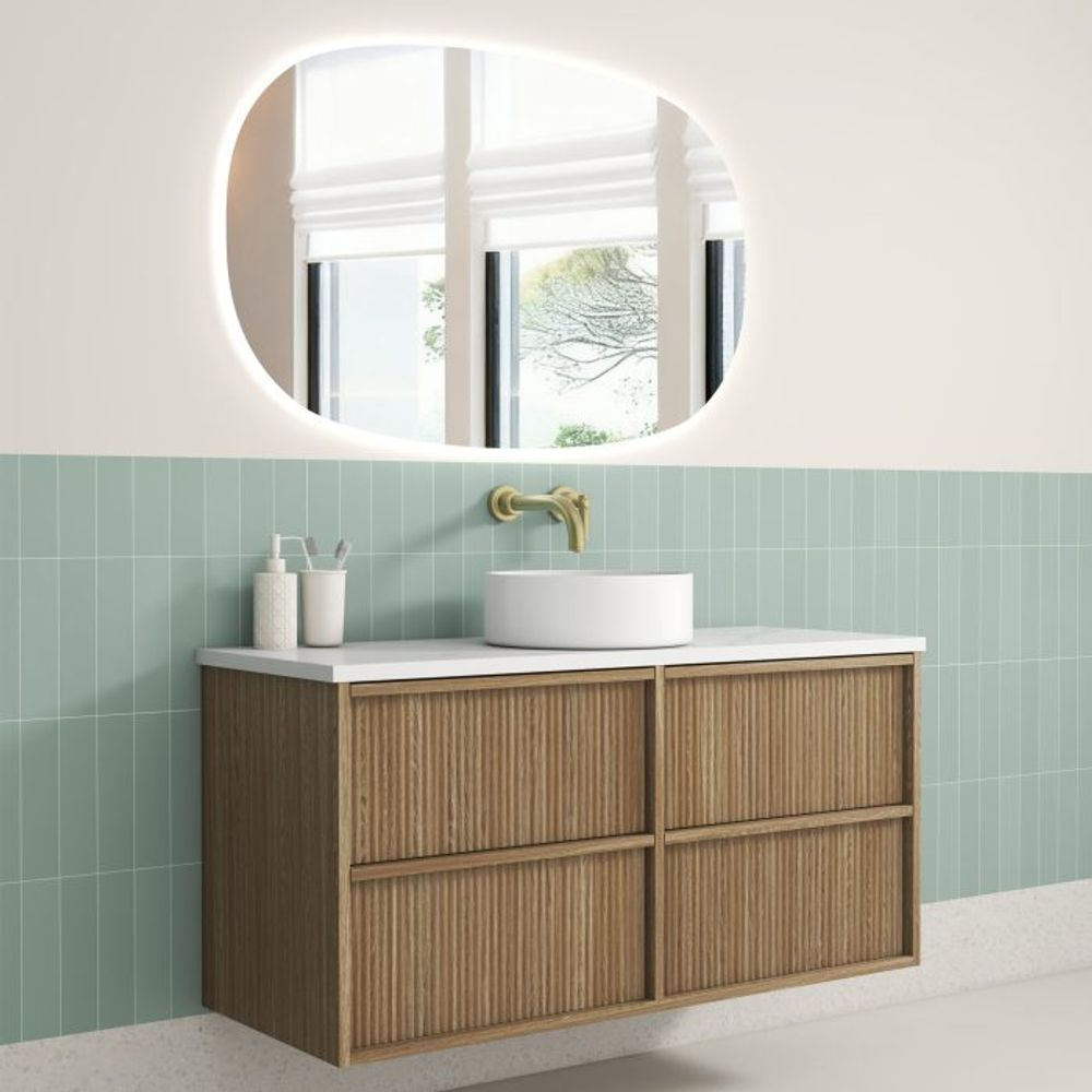 Aulic Venetta Fluted Framed Wall Hung 1200mm Vanity Harvest Oak