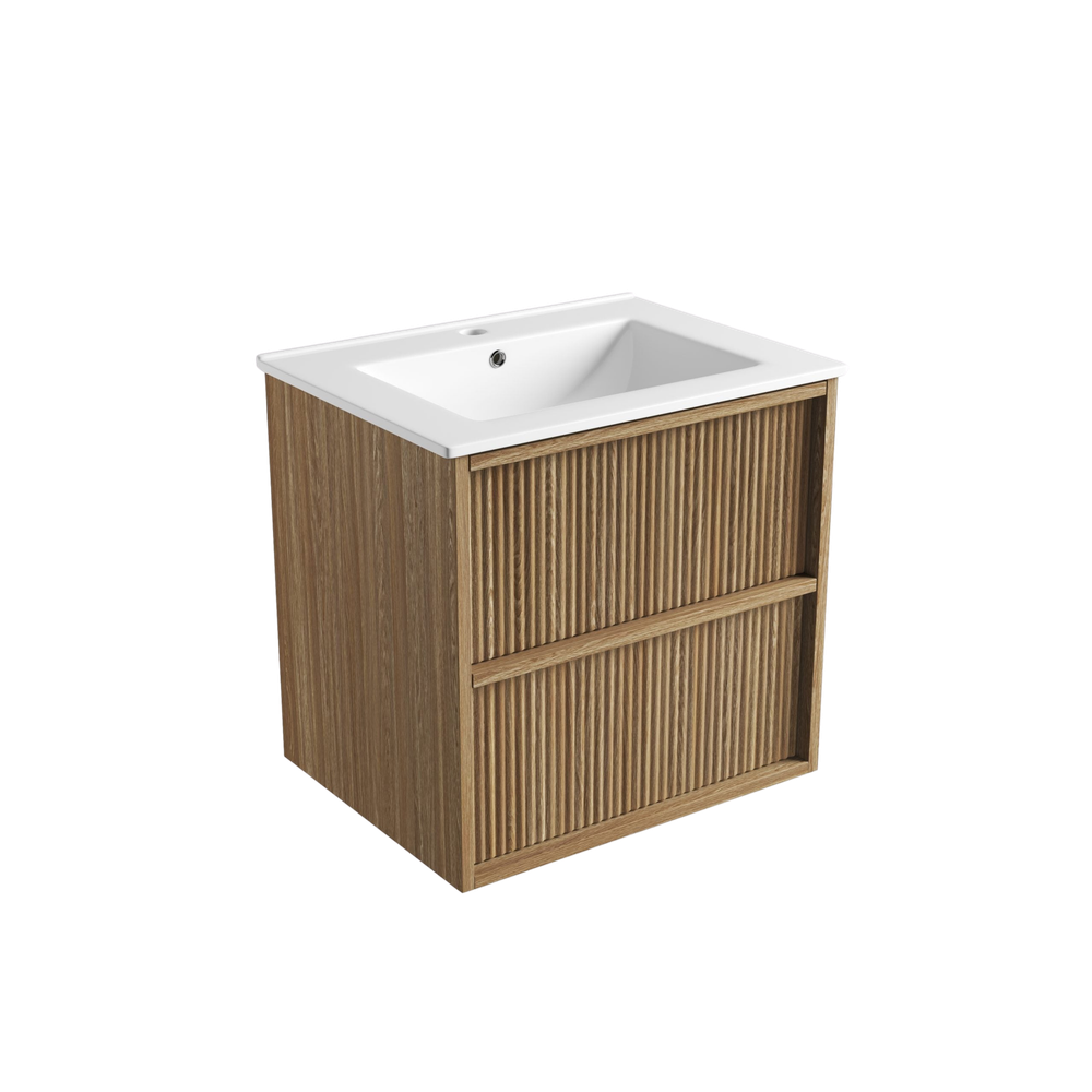 Aulic Venetta Fluted Framed Wall Hung 600mm Vanity Harvest Oak