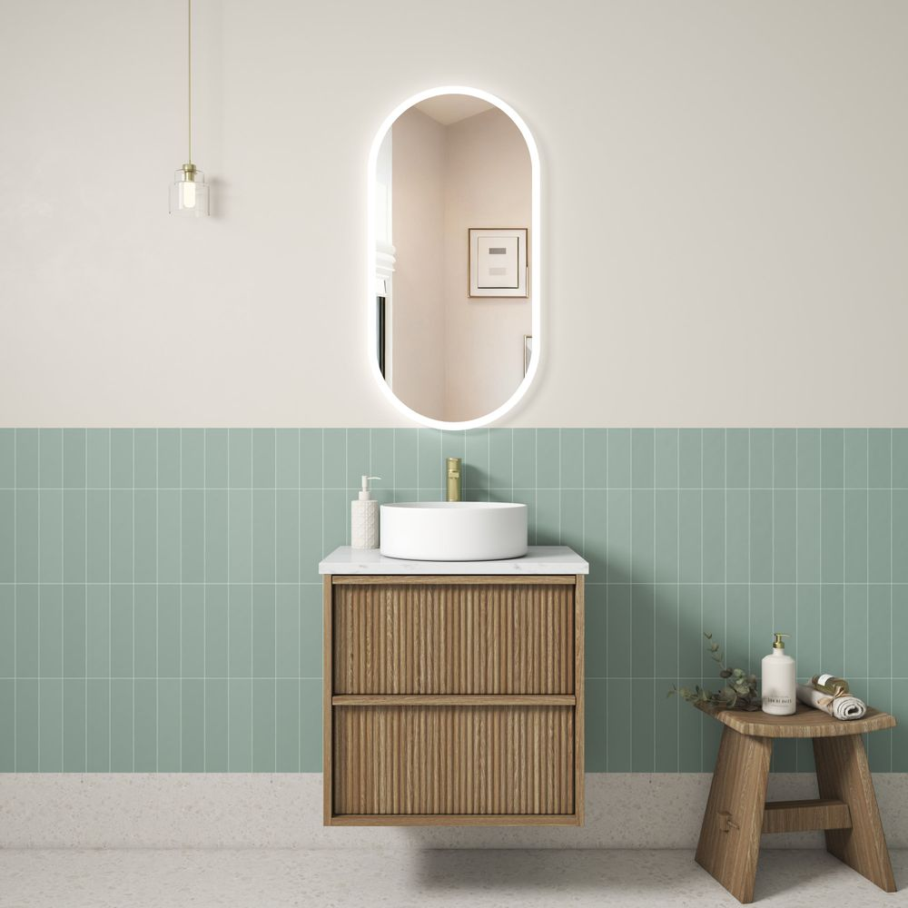 Aulic Venetta Fluted Framed Wall Hung 600mm Vanity Harvest Oak