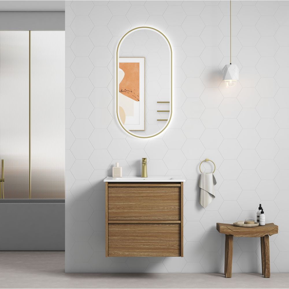 Aulic 600mm VE600WHA Venetta Framed Wall Hung Vanity Harvest Oak