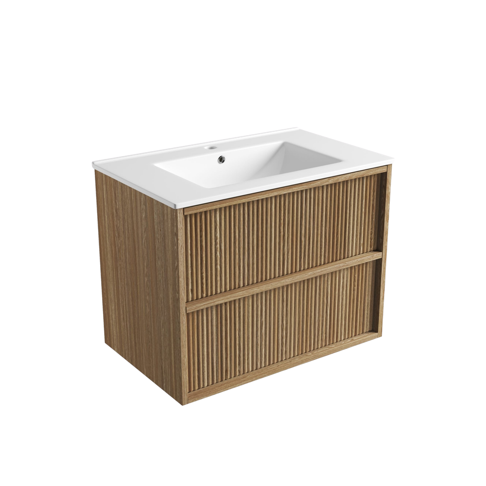 Aulic Venetta Fluted Framed Wall Hung 750mm Vanity Harvest Oak