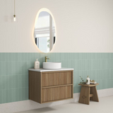 Aulic Venetta Fluted Framed Wall Hung 750mm Vanity Harvest Oak