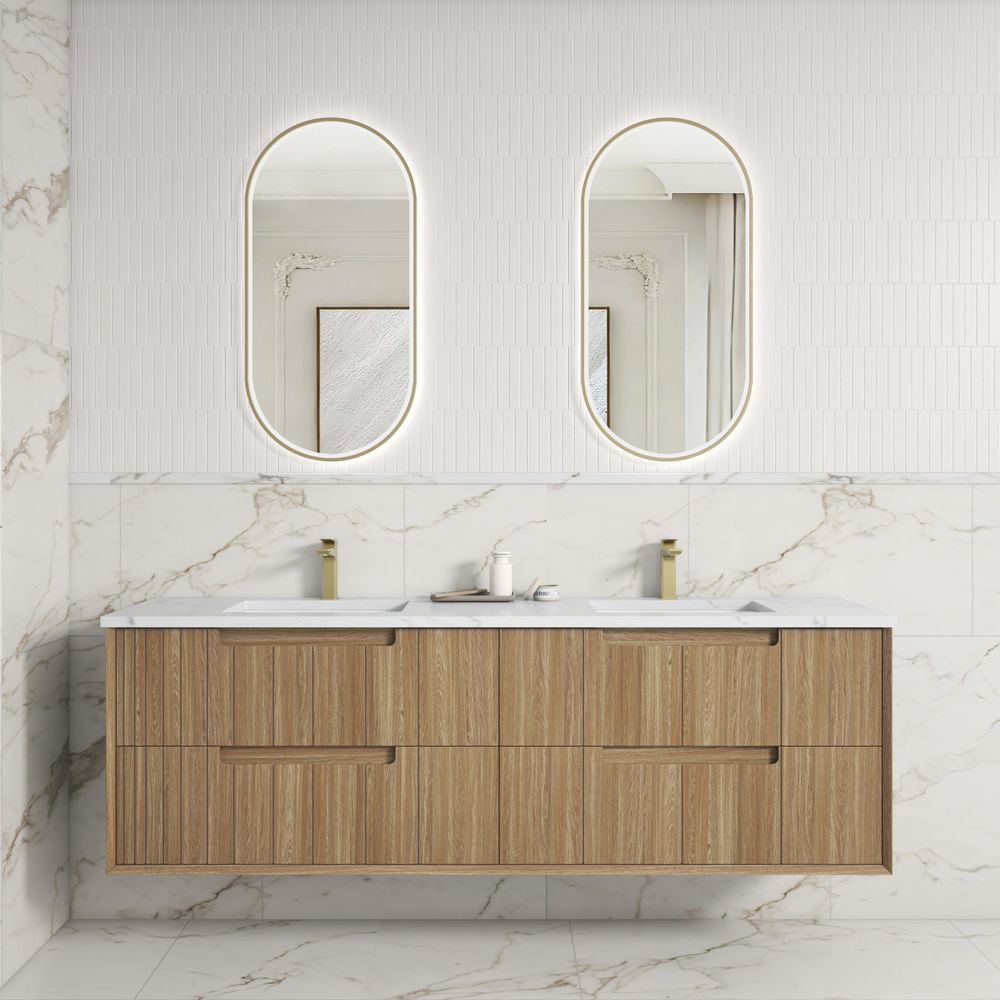 Aulic 1800mm VO1800WHA Voulari Framed Wall Hung Double Vanity, Harvest Oak