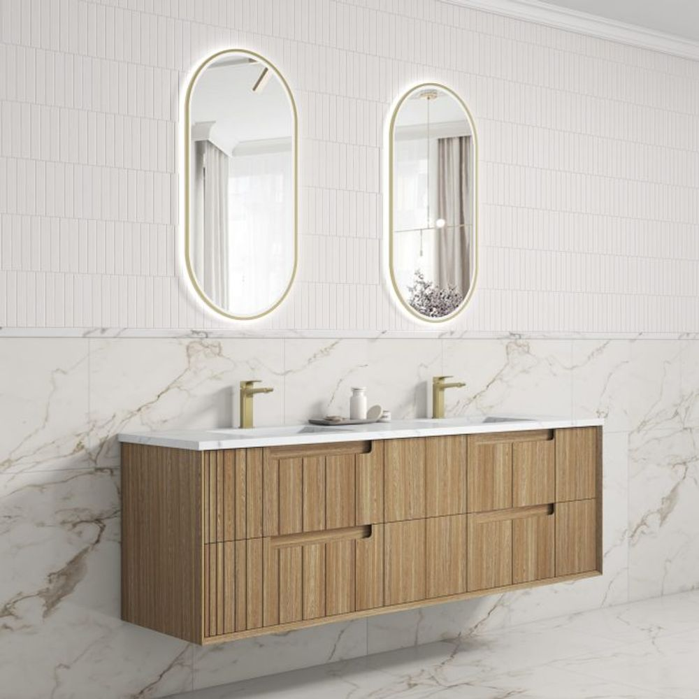 Aulic 1800mm VO1800WHA Voulari Framed Wall Hung Double Vanity, Harvest Oak