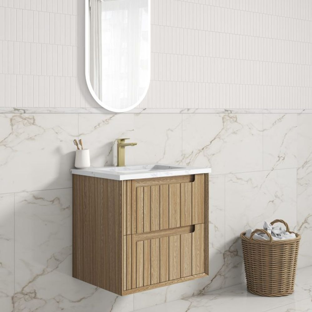 Aulic 600mm VO600WHA Voulari Framed Wall Hung Vanity, Harvest Oak