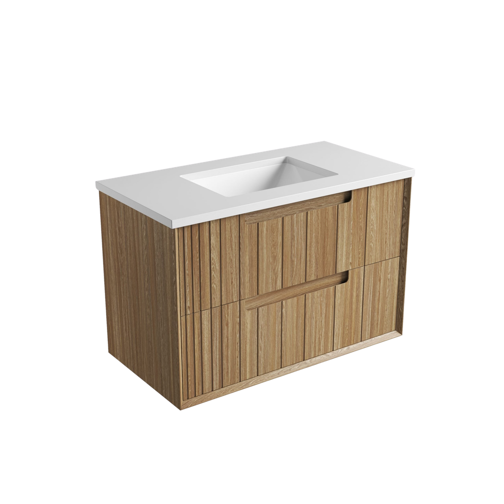 Aulic 900mm VO900WHA Voulari Framed Wall Hung Vanity, Harvest Oak