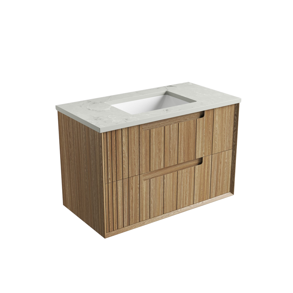 Aulic 900mm VO900WHA Voulari Framed Wall Hung Vanity, Harvest Oak