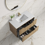 Aulic 900mm VO900WHA Voulari Framed Wall Hung Vanity, Harvest Oak