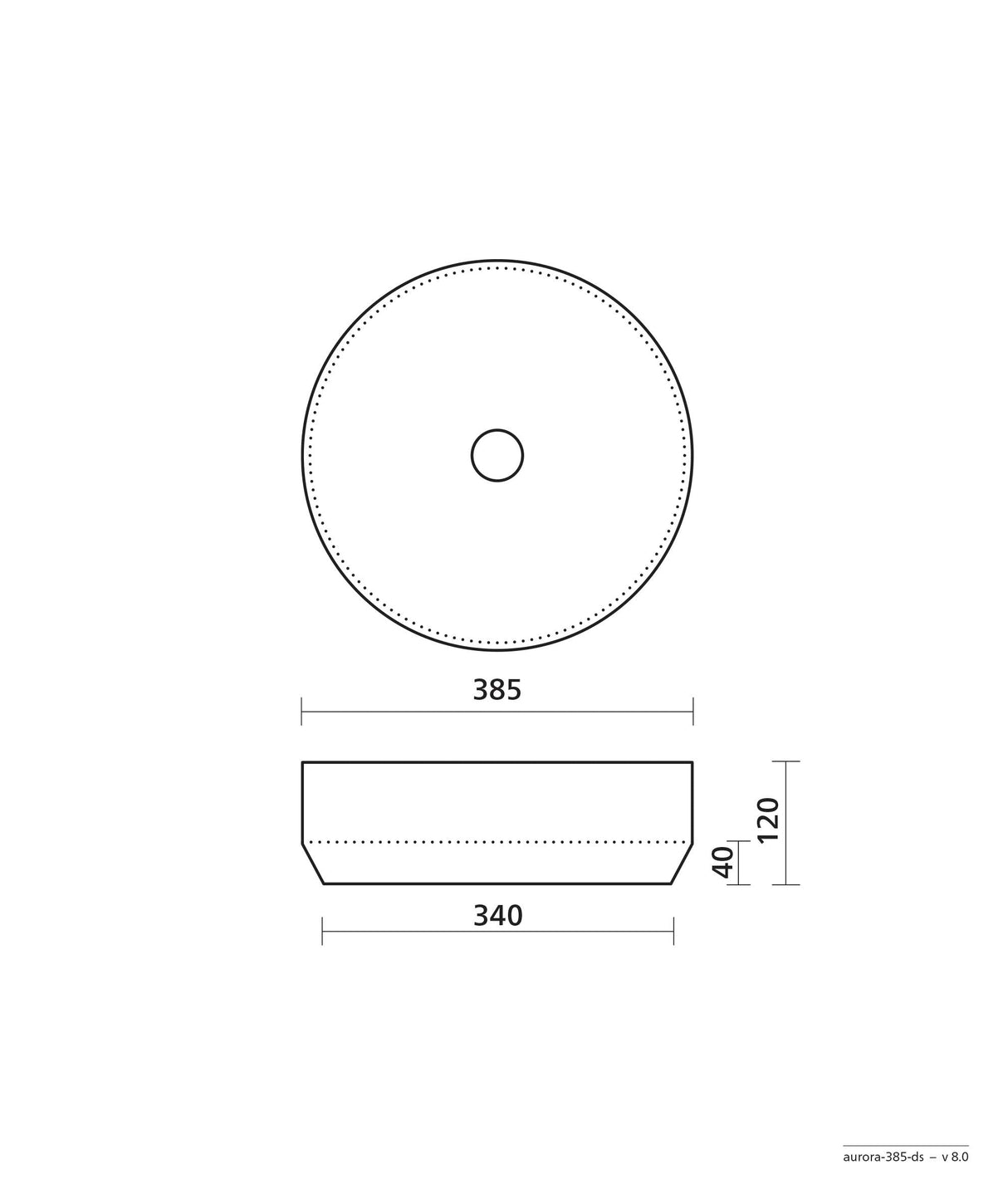 Seima 192031 Aurora 385 Above Counter Ceramic Basin, White Silk Matte Finish