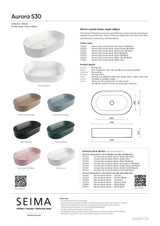 Seima 192067 Aurora 530 Above Counter Ceramic Basin, White Silk Matte