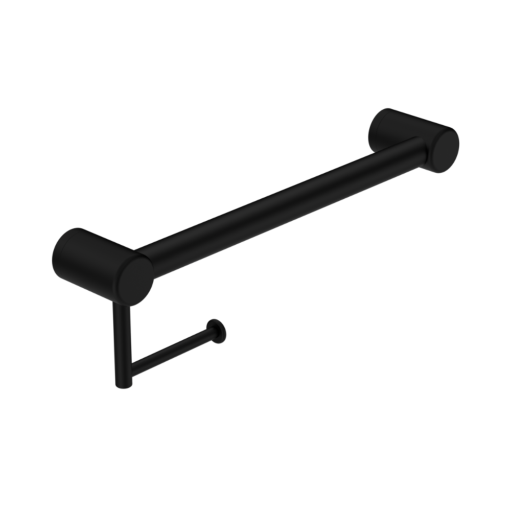 Nero Mecca Care 32mm Grab Rail With Toilet Roll Holder 450mm Matte Black NRCR3218AMB