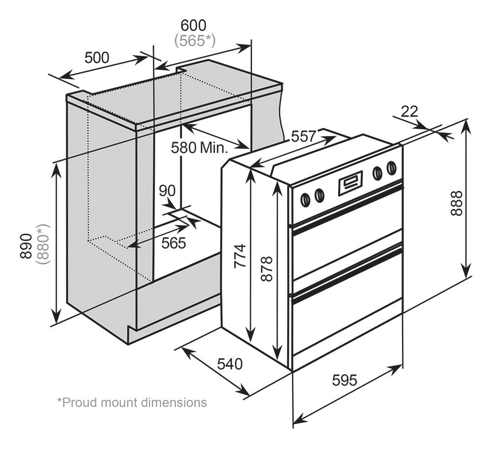 Baumatic European Made Bsdo69 Studio Solari Black Glass Double Oven Duo Wall Ovens