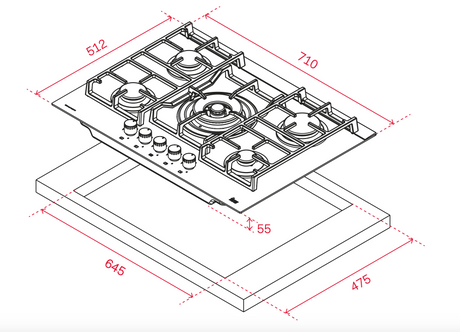 Teka Cgwlux705 71Cm 5 Burner Gas On Glass Cooktop - Clearance Stock