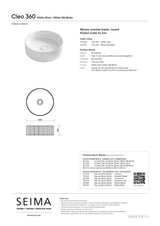 Seima 192939 Cleo 360 Fluted Round Above Counter Basin, 360x360mm, Matte White