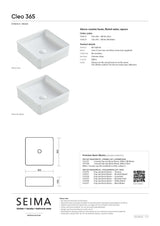 Seima 192622 Cleo 365 Fluted Square Above Counter Basin, 365x365mm, Gloss White