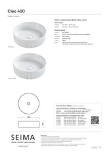Seima 192620 Cleo 400 Fluted Round Above Counter Basin, 400x400mm, Gloss White