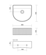 Seima 192943 Cleo 402 Fluted D-Shape Wall Hung Basin, 400x350mm, Matte White