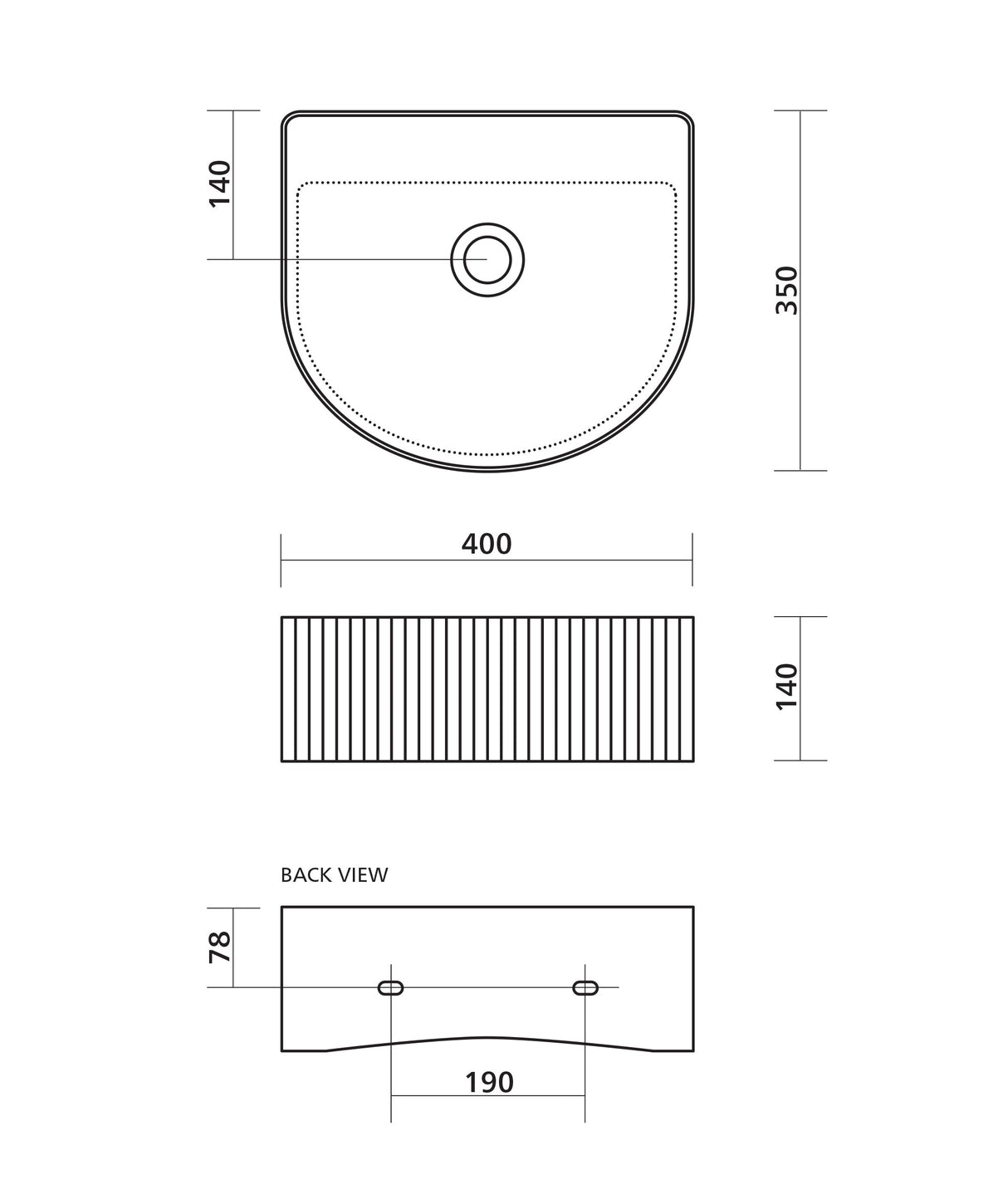 Seima 192942 Cleo 402 Fluted D-Shape Wall Hung Basin, 400x350mm, Gloss White