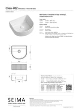 Seima 192943 Cleo 402 Fluted D-Shape Wall Hung Basin, 400x350mm, Matte White