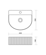 Seima 192946 Cleo 404 Wall Fluted D-Shape Wall Hung Basin, 430x350mm, One Taphole, Matte White