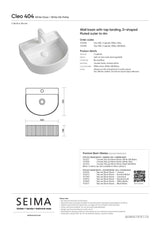 Seima 192946 Cleo 404 Wall Fluted D-Shape Wall Hung Basin, 430x350mm, One Taphole, Matte White