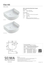Seima 192617 Cleo 410 Fluted D-Shape Above Counter Basin, 415x365mm, Matte White