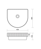 Seima 192949 Cleo 430 Fluted D-Shape Semi-Inset Basin, 430x380mm, Matte White